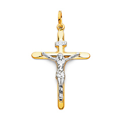 Medium Tapered Crucifix Pendant in 14K Two-Tone Gold - Classic