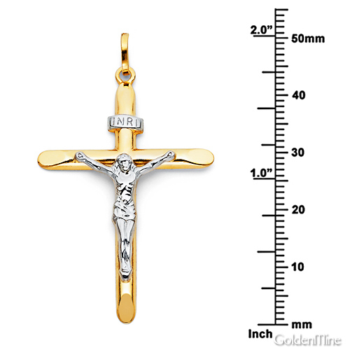 Large Tapered Crucifix Pendant in 14K Two-Tone Gold - Classic Slide 1