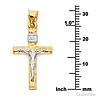 Small Carved Wood-Design Crucifix Pendant in 14K Two-Tone Gold 25mm H thumb 2