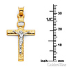 Small Carved Wood-Design Crucifix Pendant in 14K Two-Tone Gold 28mm thumb 2
