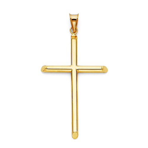 Large Rod Cross Pendant in 14K Yellow Gold - Classic Slide 0