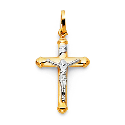 Petite Tube Crucifix Pendant in 14K Two-Tone Gold Slide 0