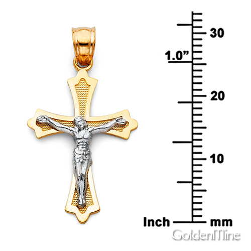Small Patonce Crucifix Pendant in 14K Two-Tone Gold Slide 1
