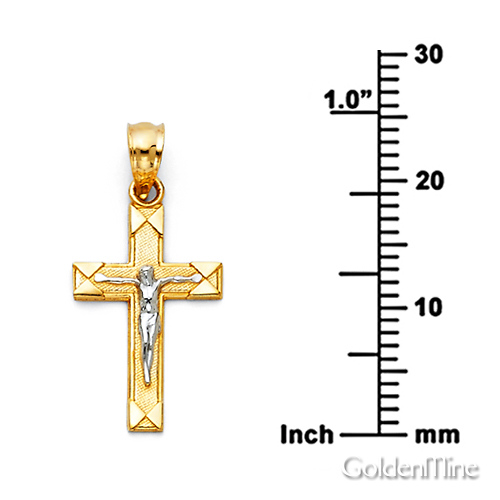 Petite Squared Textured Crucifix Pendant in 14K Two-Tone Gold Slide 2