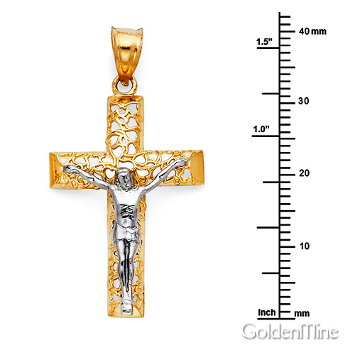 Small Weaving Heart Open Crucifix Pendant in 14K Two-Tone Gold Slide 1