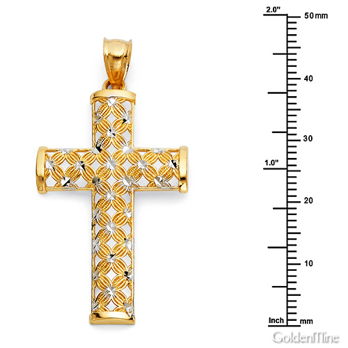 Shimmery Petal Cross Pendant in 14K Two-Tone Gold - Medium Slide 1