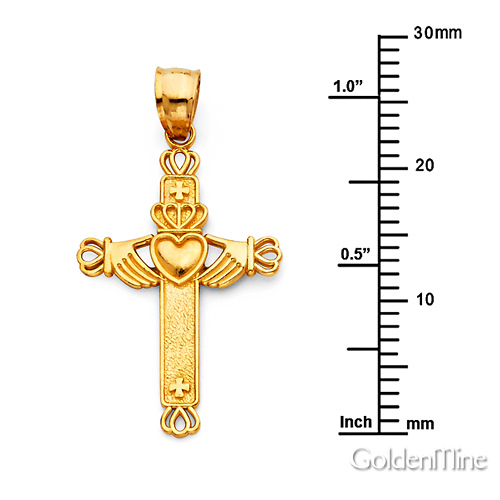Small Claddagh Cross Pendant in 14K Yellow Gold Slide 2
