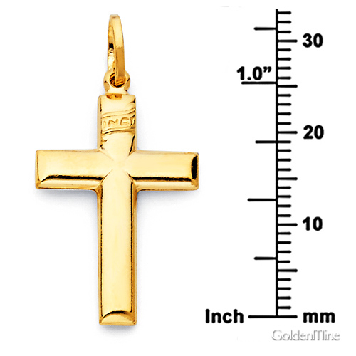 Small INRI Wide Cross Pendant in 14K Yellow Gold Slide 1
