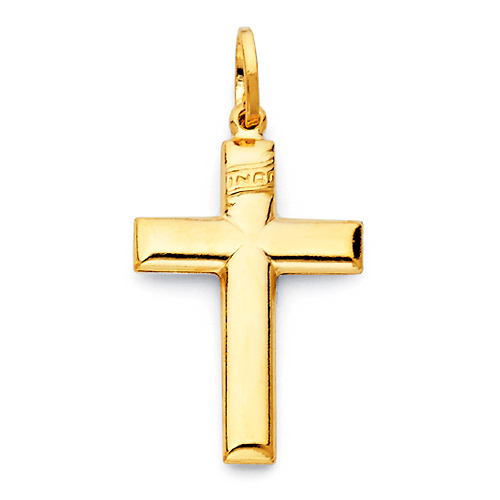 Small INRI Wide Cross Pendant in 14K Yellow Gold Slide 0