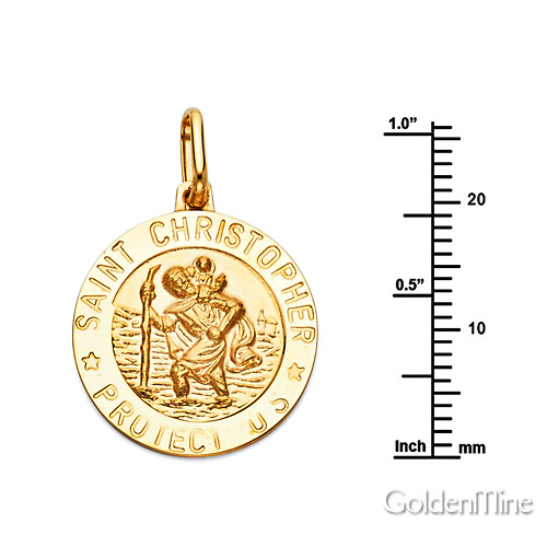 Saint Christopher Round Medal Pendant in 14K Yellow Gold 20mm Slide 2