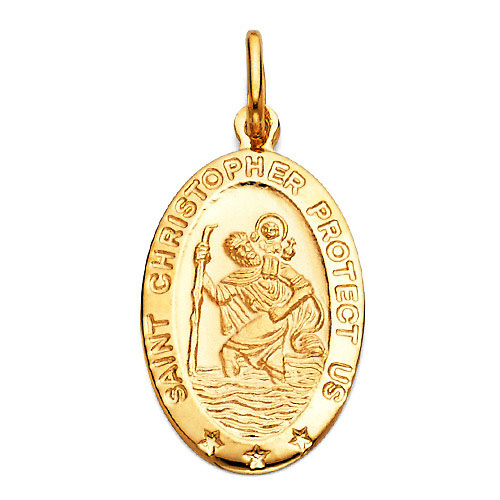 Oval Saint Christopher Medal Pendant in 14K Yellow Gold - Small Slide 0