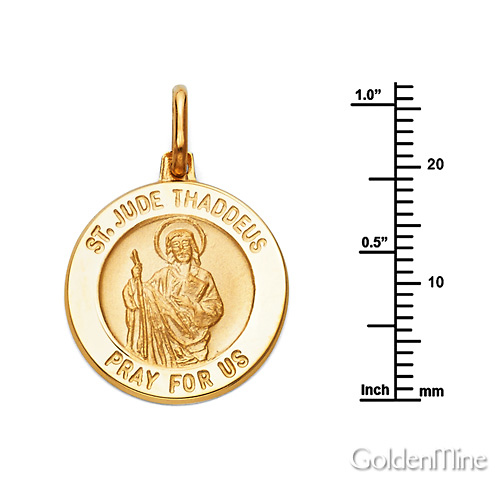 St. Jude Thaddeus Round Medal Pendant in 14K Yellow Gold - Petite Slide 2