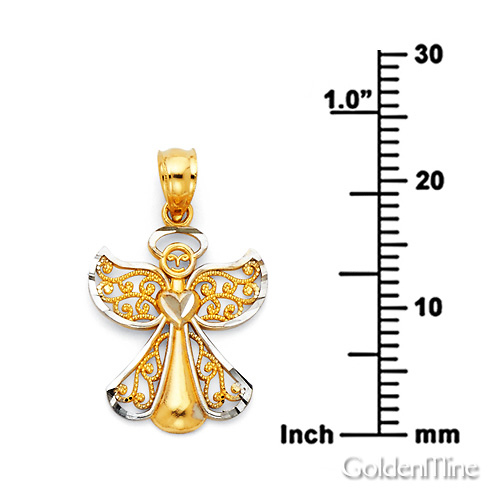 Petite Diamond-Cut Filigree Angel Pendant in 14K Two-Tone Gold Slide 2