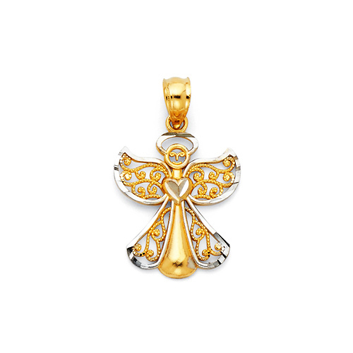 Petite Diamond-Cut Filigree Angel Pendant in 14K Two-Tone Gold Slide 1