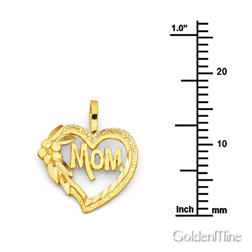 Mom Heart Pendant with Flower in 14K Yellow Gold - Mini Slide 2