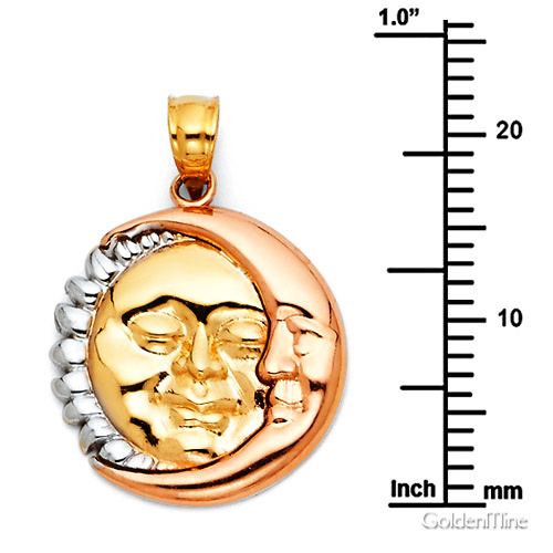 Smiling Face Sun & Moon Pendant in 14K Tricolor Gold - Petite Slide 1