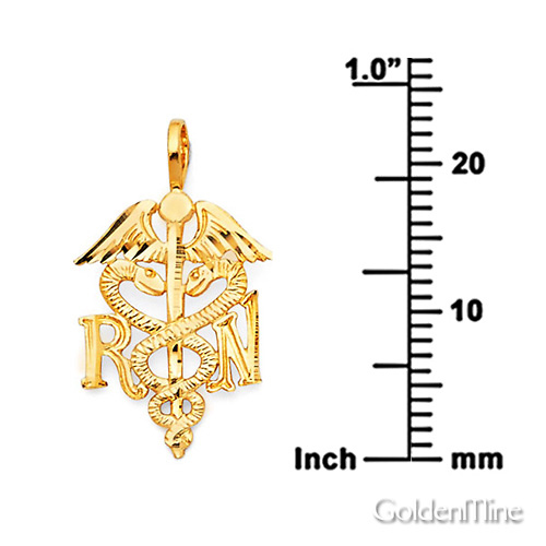 RN Nurse Medical Caduceus Pendant in 14K Yellow Gold - Petite Slide 2