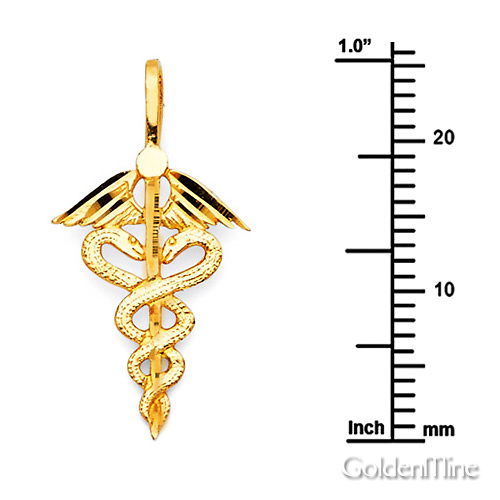 Winged Caduceus Pendant in 14K Yellow Gold - Small Slide 2