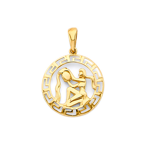 Greek Key Circle Zodiac Pendant in 14K Yellow Gold - Aquarius & More Slide 0