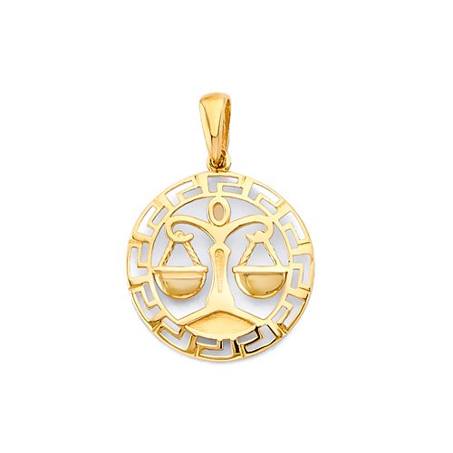 Greek Key Circle Zodiac Pendant in 14K Yellow Gold - Libra Slide 0