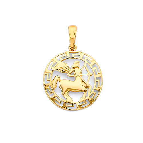 Greek Key Circle Zodiac Pendant in 14K Yellow Gold - Sagittarius Slide 0