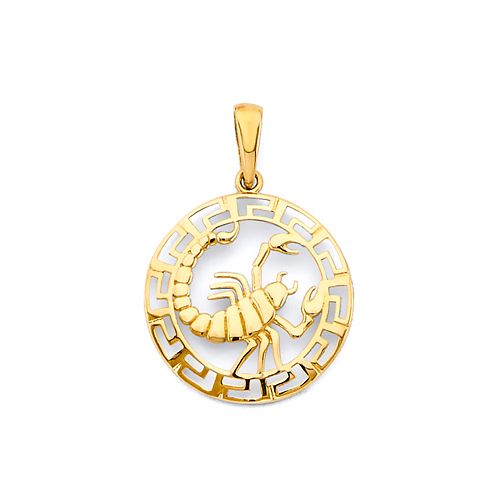 Greek Key Circle Zodiac Pendant in 14K Yellow Gold - Scorpio Slide 0