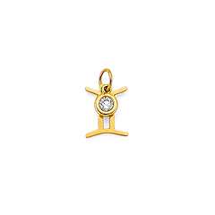 Astrology Sign CZ Zodiac Pendant in 14K Yellow Gold - Gemini