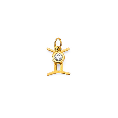 Astrology Sign CZ Zodiac Pendant in 14K Yellow Gold - Gemini Slide 0