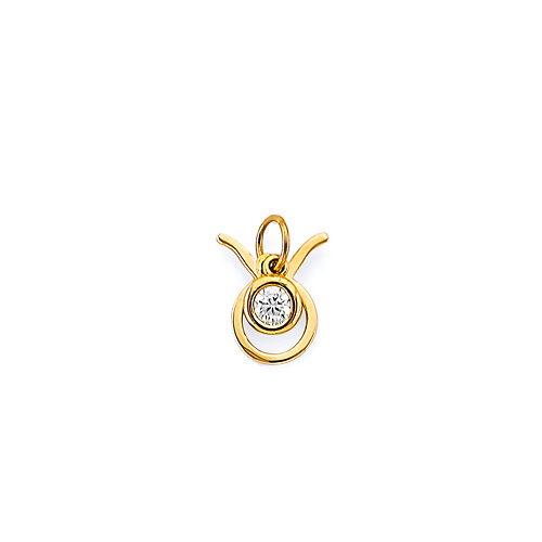 Astrology Sign CZ Zodiac Pendant in 14K Yellow Gold - Taurus Slide 0