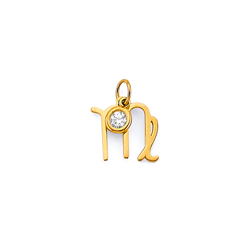 Astrology Sign CZ Zodiac Pendant in 14K Yellow Gold - Virgo Slide 0