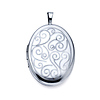 Flourish Engraved Oval Locket Pendant in Sterling Silver (Rhodium) - Small thumb 0