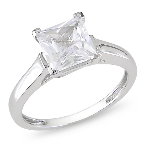 10K White Gold Created White Sapphire Ring Slide 0
