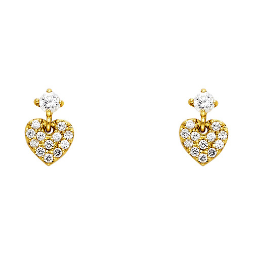 Drop 14K Yellow Gold Plated Heart CZ Stud Earrings Slide 0