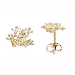 Mini Leaping Frog Stud Earrings in 14K Yellow Gold