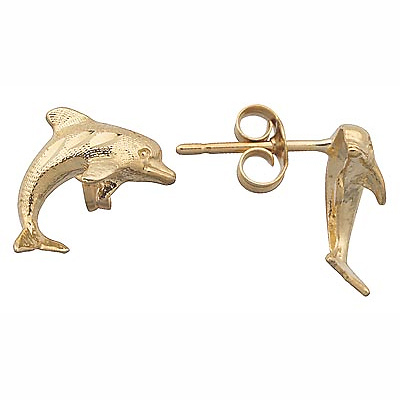 Mini Gold Dolphin Earring Studs - 14K Yellow Gold Slide 0