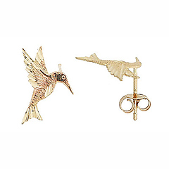 Mini Winged Bird Stud Earrings in 14K Yellow Gold