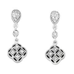 Sterling Silver Clover Pave CZ Drop Earrings