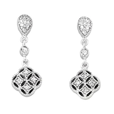 Sterling Silver Clover Pave CZ Drop Earrings Slide 0