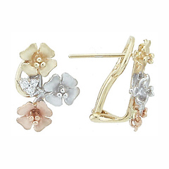 Trio of Flowers Huggie Earrings in 14K Tricolor Gold