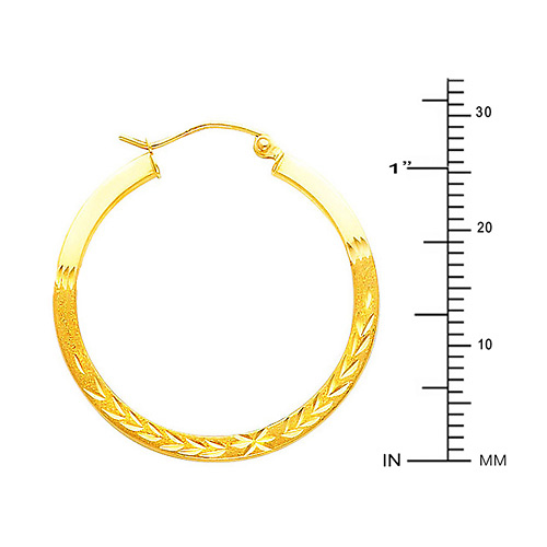 Diamond-Cut Flat Satin Medium Hoop Earrings - 14K Yellow Gold 1 inch Slide 1