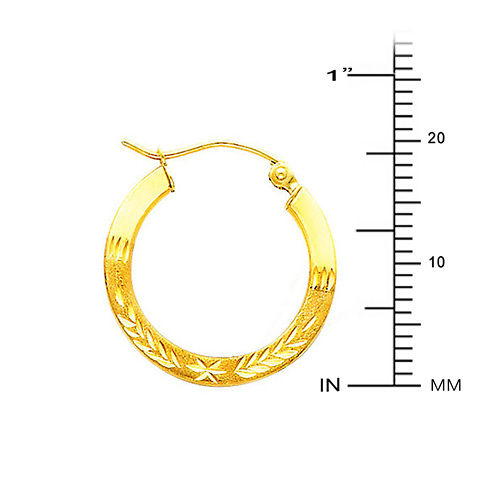 Diamond-Cut Flat Satin Petite Hoop Earrings - 14K Yellow Gold 0.6 inch Slide 1