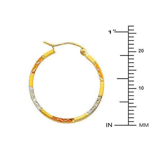 Diamond-Cut Flat Medium Hoop Earrings - 14K Tricolor Gold 1.5mm x 1 inch Slide 1