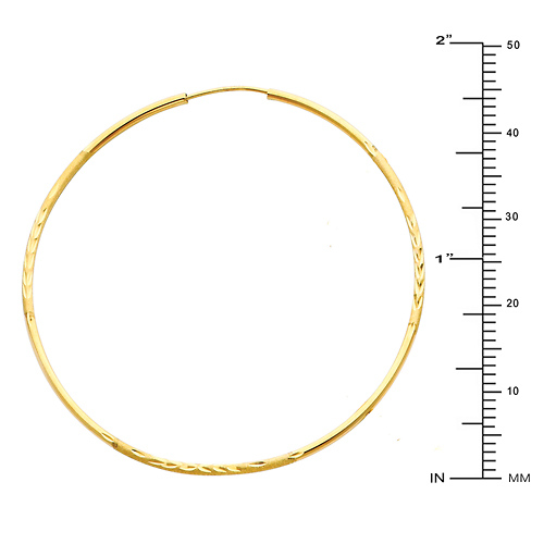 Diamond-Cut Satin Endless Large Hoop Earrings - 14K Yellow Gold 1.5mm x 1.85 inch Slide 1