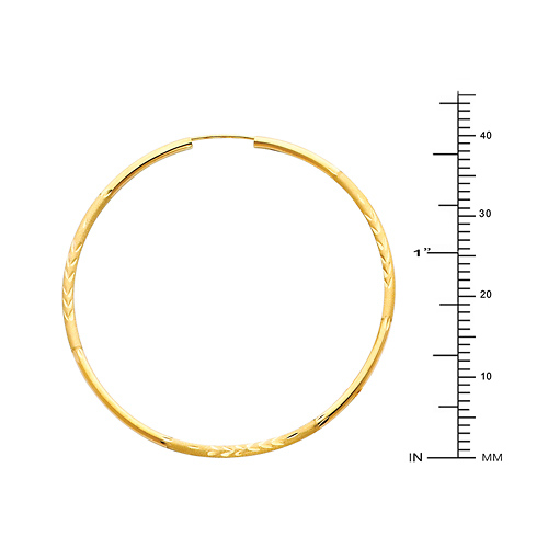 Diamond-Cut Satin Endless Medium Hoop Earrings - 14K Yellow Gold 2mm x 1.6 inch Slide 1