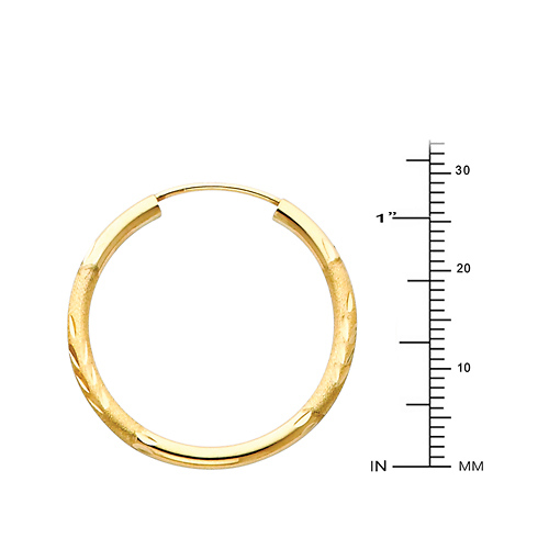 Diamond-Cut Satin Endless Medium Hoop Earrings - 14K Yellow Gold 2mm x 1.2 inch Slide 1