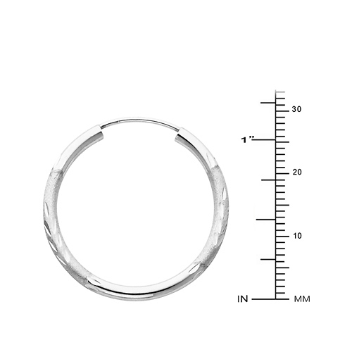 14K White Gold Diamond-Cut Satin Endless Medium Hoop Earrings - 2mm x 1.2 inch Slide 1