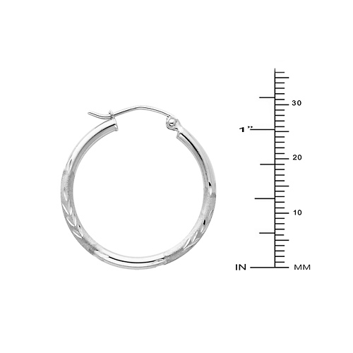 Diamond-Cut Satin Hinge Medium Hoop Earrings - 14K White Gold 2mm x 1.2 inch Slide 1