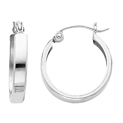 Flat 14K White Gold Huggie Earrings 3mm x 15mm Slide 0