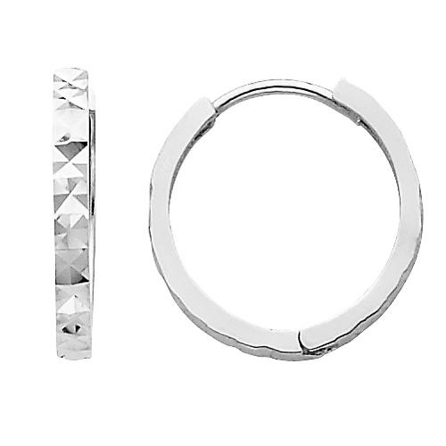 Faceted 14K White Gold Huggie Earrings   2mm x 15mm Slide 0