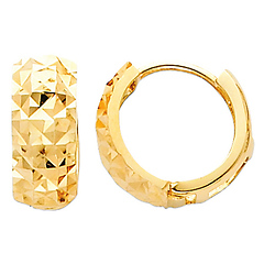 Thick Faceted 14K Yellow Gold Huggie Earrings 5mm x 7mm